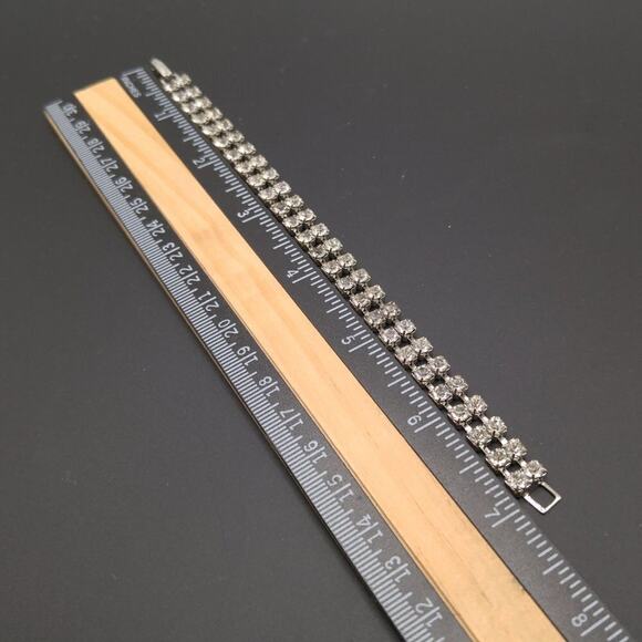 Vintage Double Strand Clear Rhinestone Bracelet, 7 Inches, Wedding Bridal - Picture 6 of 8